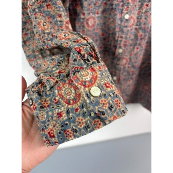 LRL Lauren Jeans Co women's 3X brown patterned gauzy long sleeve button down top - Picture 5 of 7